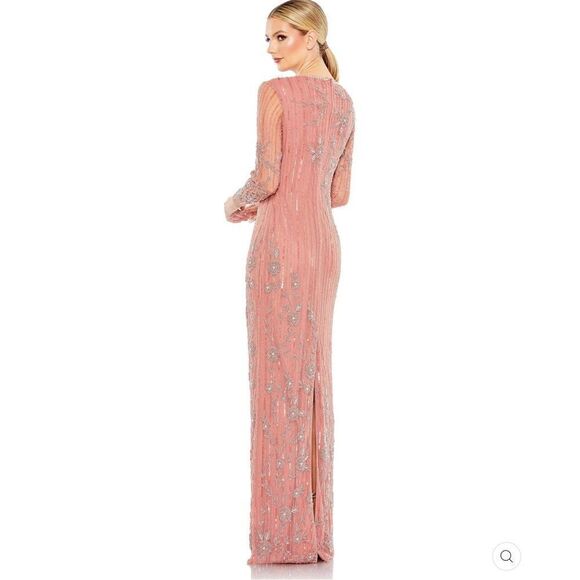 Mac Duggal 93626 High Neck Illusion Embellished Gown Dress Rose 14 - Picture 3 of 16